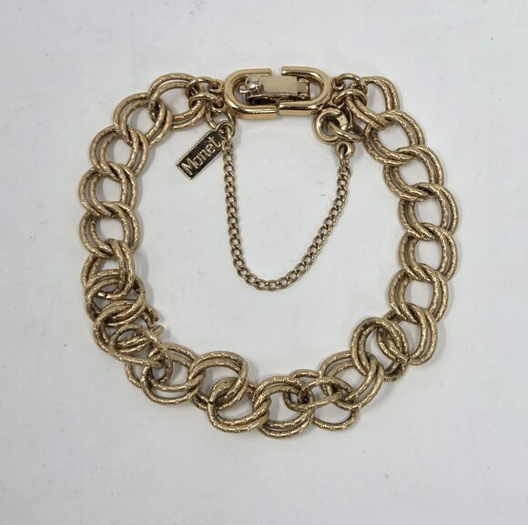 Monet Jewelry - Monet Vintage Gold Tone Double Link Textured Chain Bracelet Safety Chain 7"